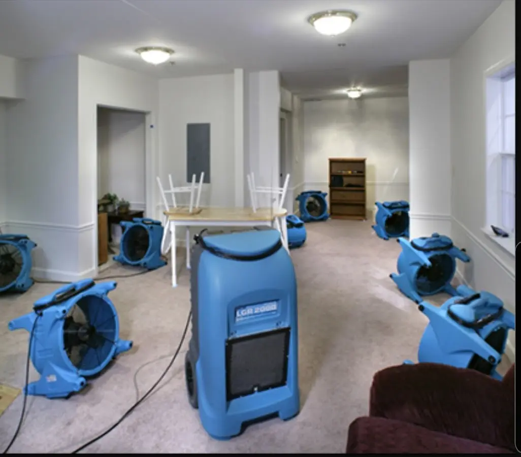 Air movers and dehumidifier setup for Water Damage Restoration in Guntersville